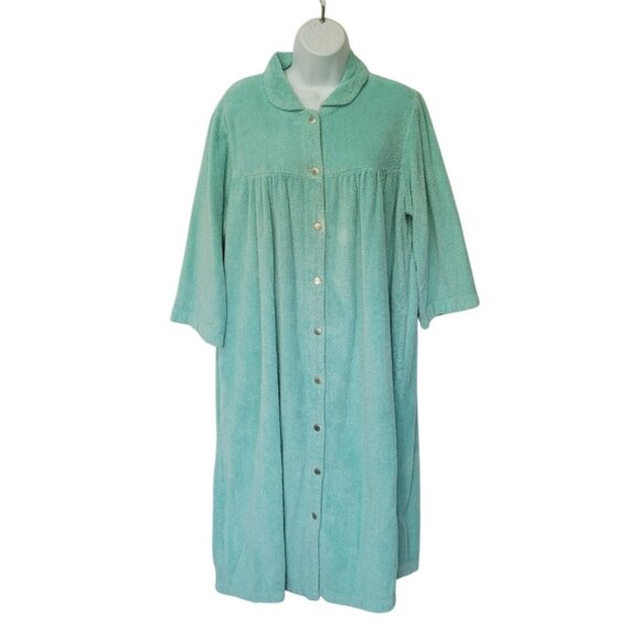 Vintage National Womens Snap-Front Mint Green Terrycloth Robe Size L Midi - Picture 2 of 13
